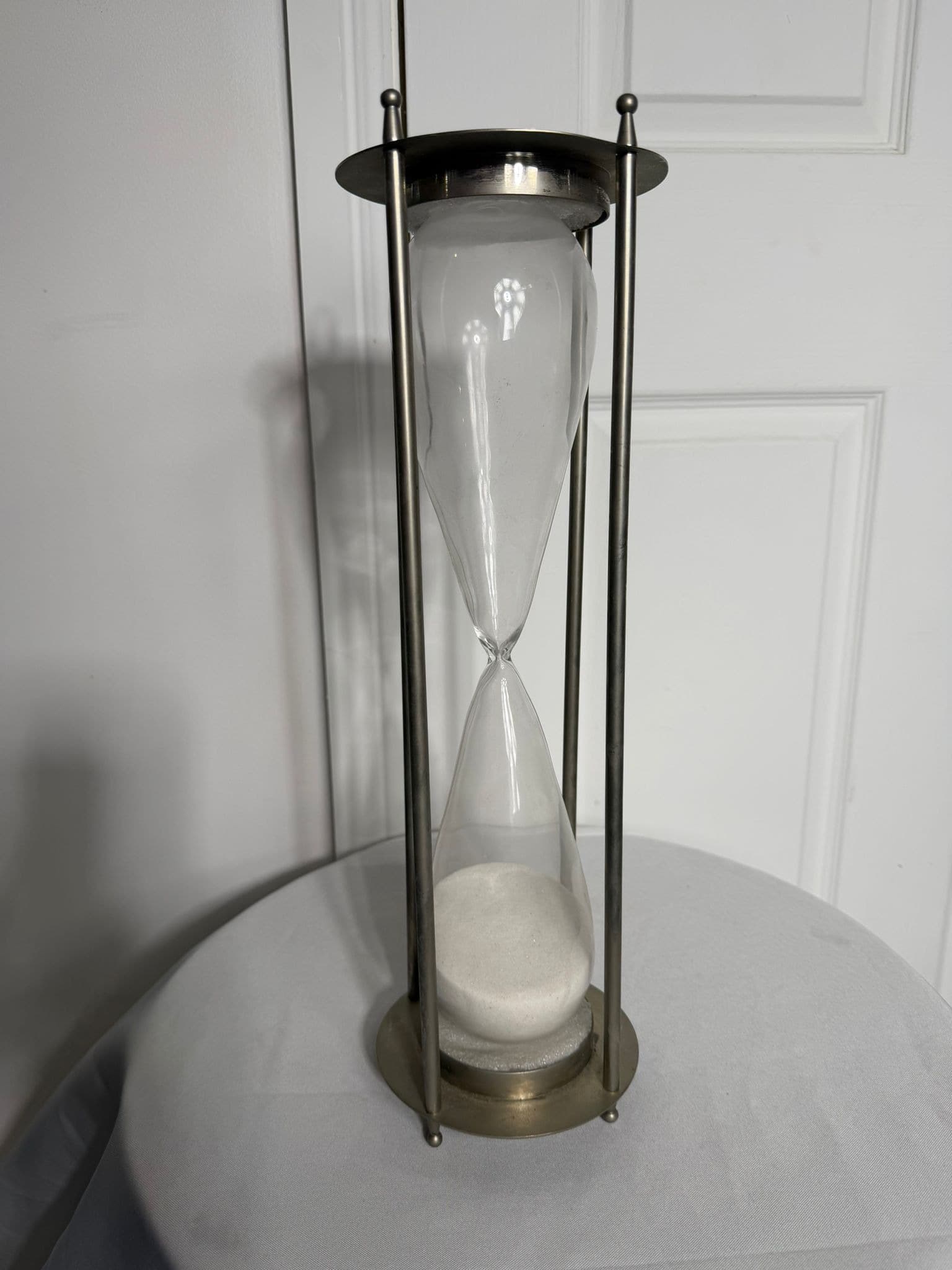 Large Decorative Hourglass - Brushed Metal Frame & White Sand 40cm — photo 5 of 7