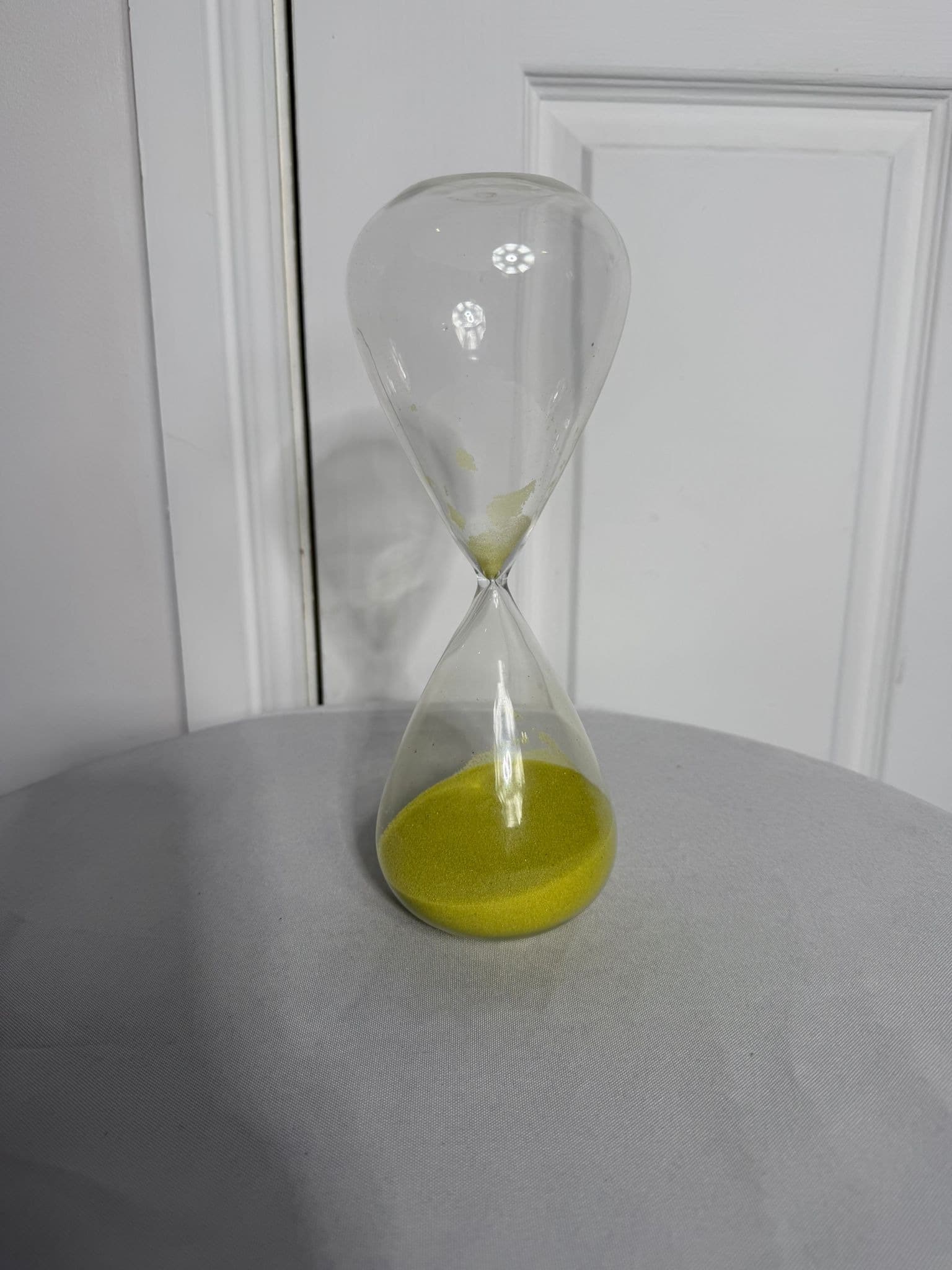 Large Modern Minimalist Glass Hourglass with Vibrant Green Sand — photo 2 of 7