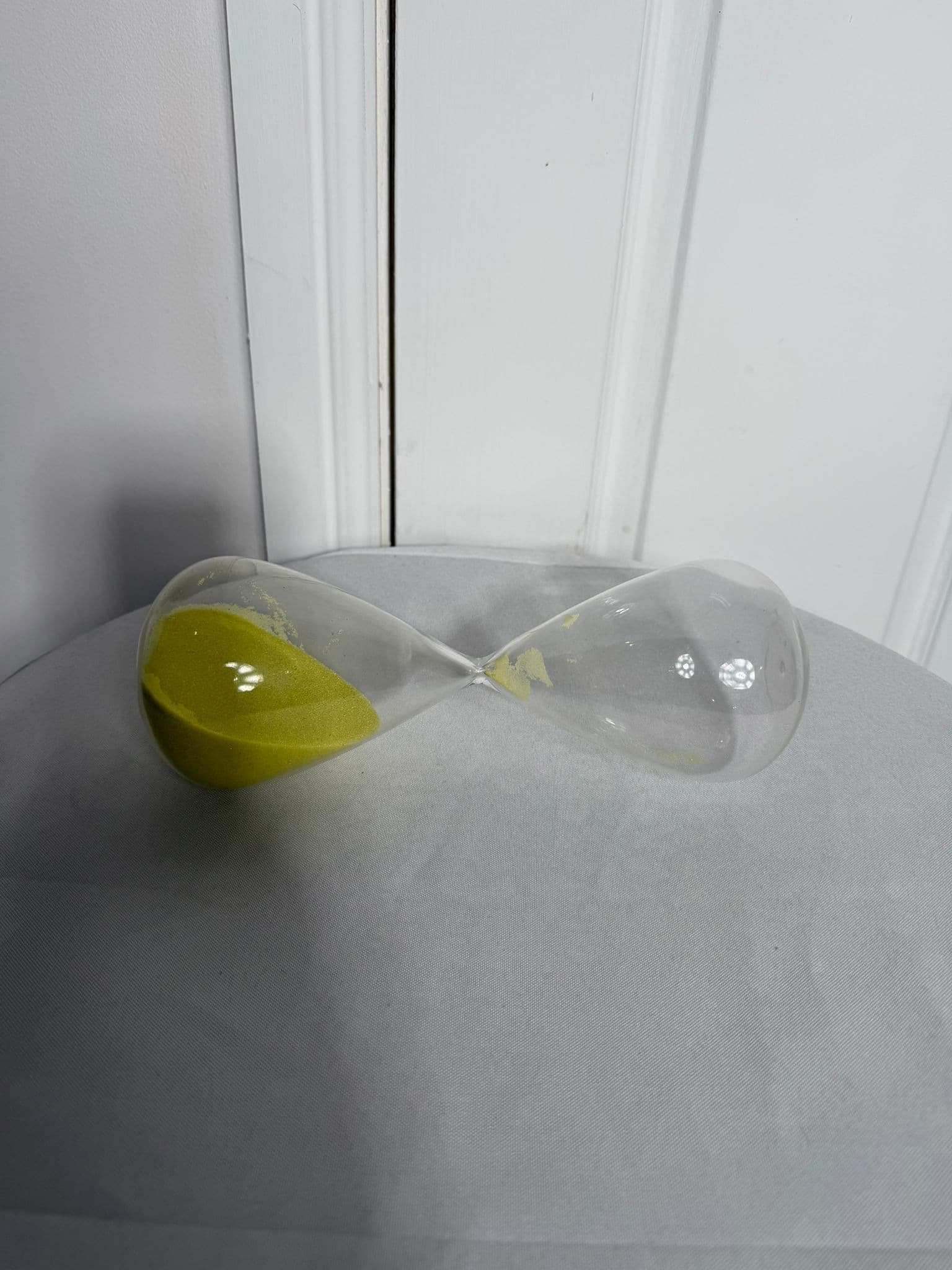Large Modern Minimalist Glass Hourglass with Vibrant Green Sand — photo 4 of 7