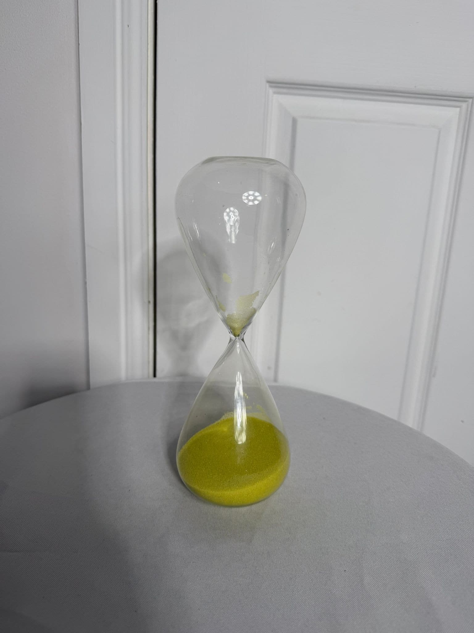 Large Modern Minimalist Glass Hourglass with Vibrant Green Sand — photo 5 of 7