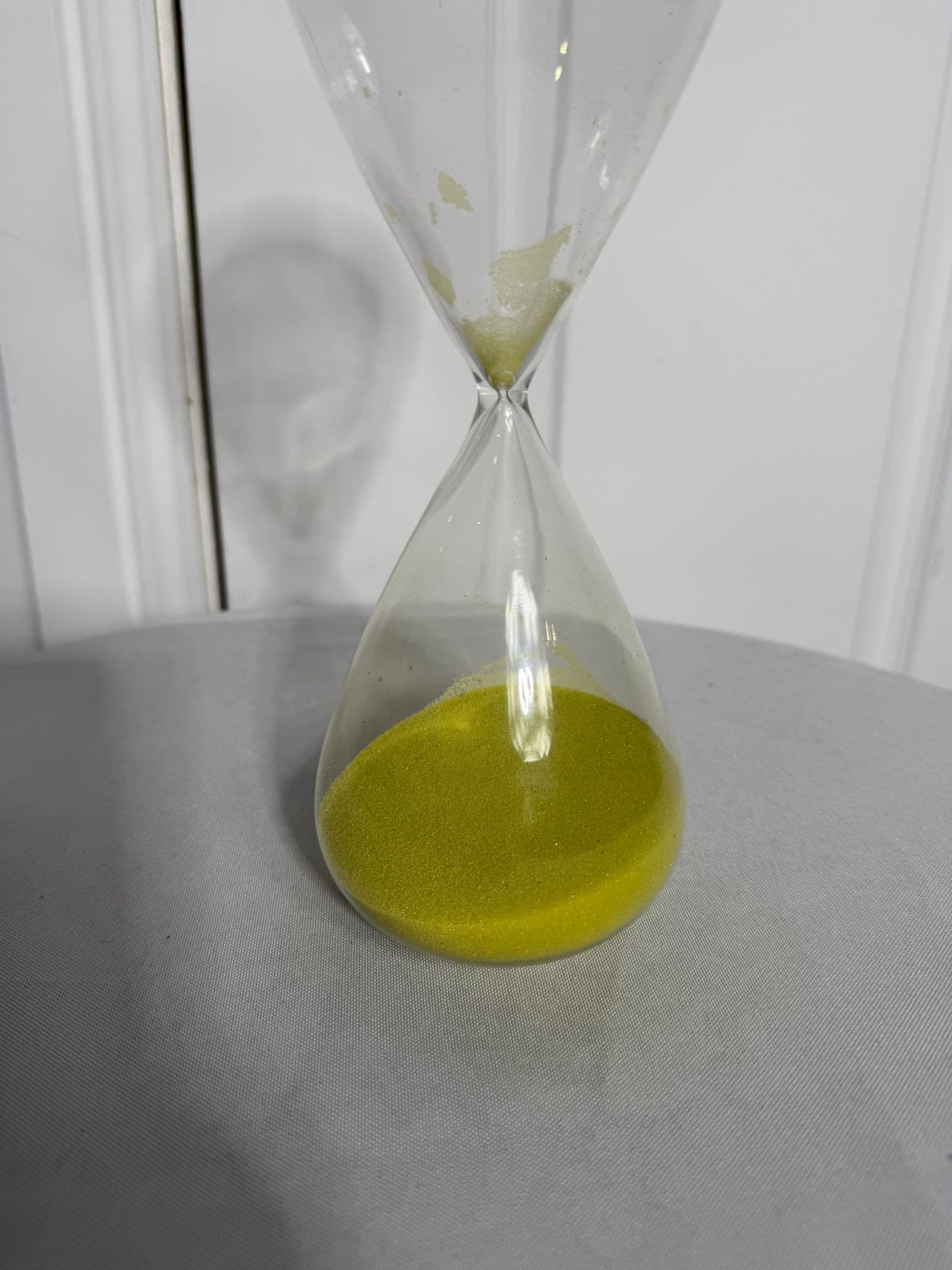 Large Modern Minimalist Glass Hourglass with Vibrant Green Sand — photo 7 of 7