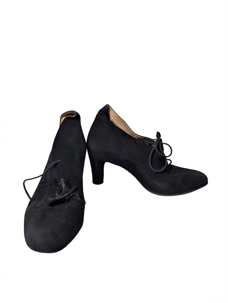 Laure Bassal Paris Vintage Suede Lace-Up Oxford Heels Black Size 6.5 — photo 1 of 9