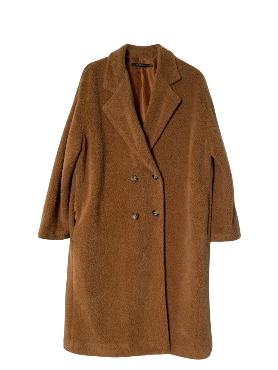 Lauren Vidal Billie Long Coat Camel Double-Breasted Teddy FR 44 — photo 1 of 7