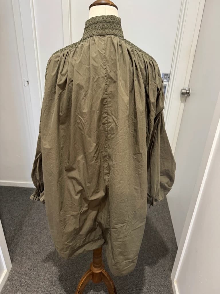Lee Mathews Olive Green Smocked Waist Midi Dress — photo 3 of 8