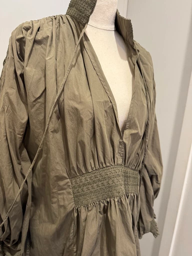 Lee Mathews Olive Green Smocked Waist Midi Dress — photo 6 of 8