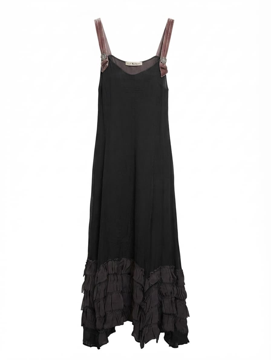 Lee Mathews Silk Chiffon Ruffle Hem Slip Dress Black Size 1 — photo 1 of 7