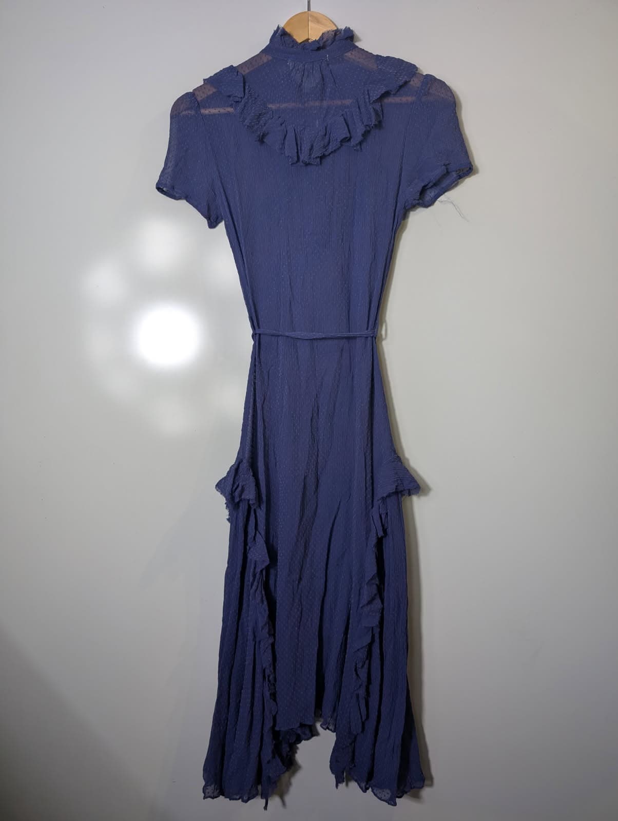 Lee Mathews Silk Swiss Dot Ruffle Midi Dress - Blue — photo 3 of 4