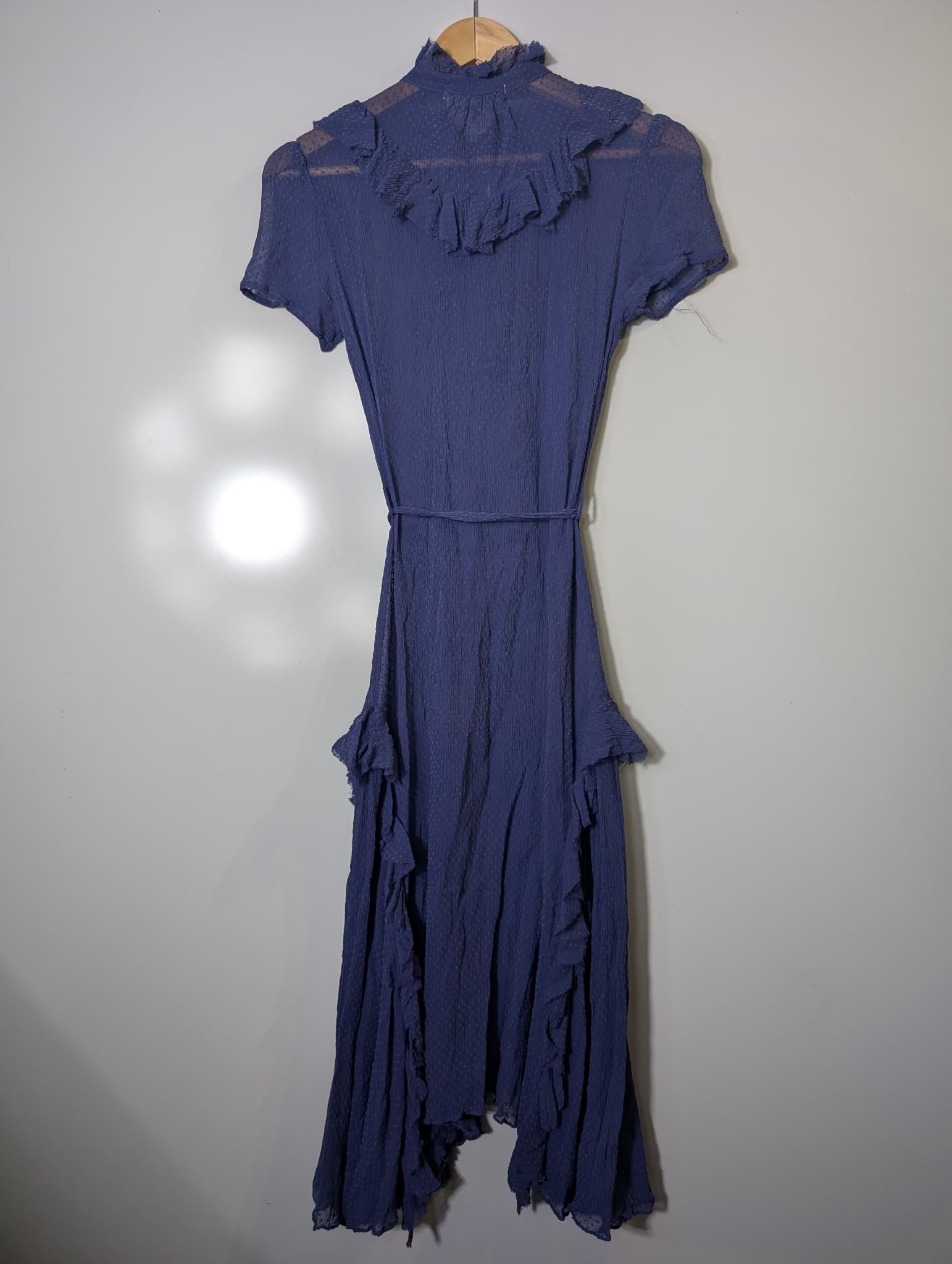 Lee Mathews Swiss Dot Ruffle Midi Dress Blue Size 1 — photo 4 of 7
