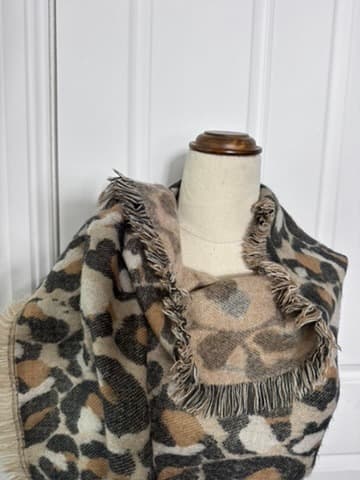 Leopard Print Fringed Blanket Scarf - Soft Oversized Wrap — photo 4 of 7