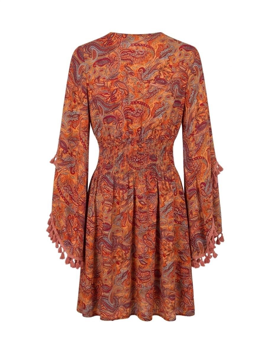 Lily T Boho Paisley Print Tassel Sleeve Mini Dress Size S — photo 1 of 5
