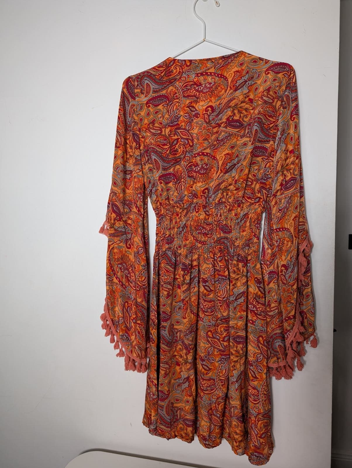 Lily T Paisley Print Blouse - Boho Silk Blend Tassel Detail Top Small — photo 2 of 6
