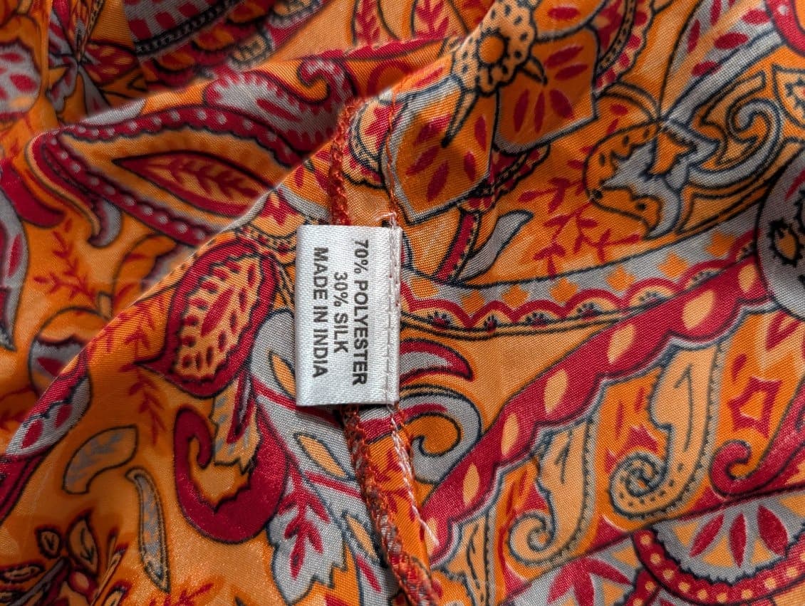 Lily T Paisley Print Blouse - Boho Silk Blend Tassel Detail Top Small — photo 5 of 6