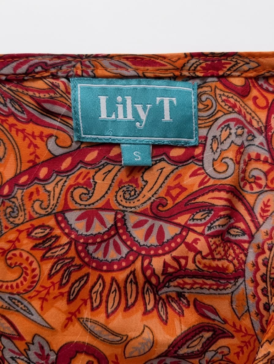 Lily T Paisley Print Blouse - Boho Silk Blend Tassel Detail Top Small — photo 3 of 6