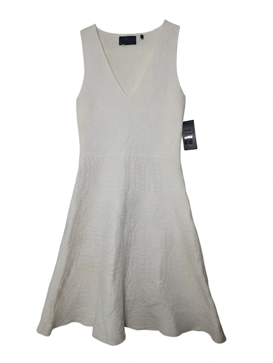 Line Textured V-Neck Fit and Flare Dress White Size M — photo 1 of 10