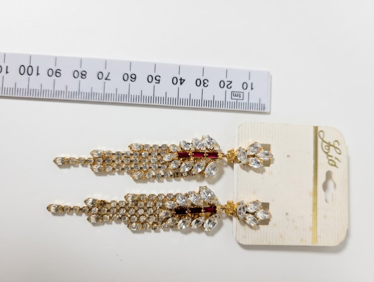 Lio Gold-Tone Crystal and Red Stone Dangle Earrings — photo 2 of 5