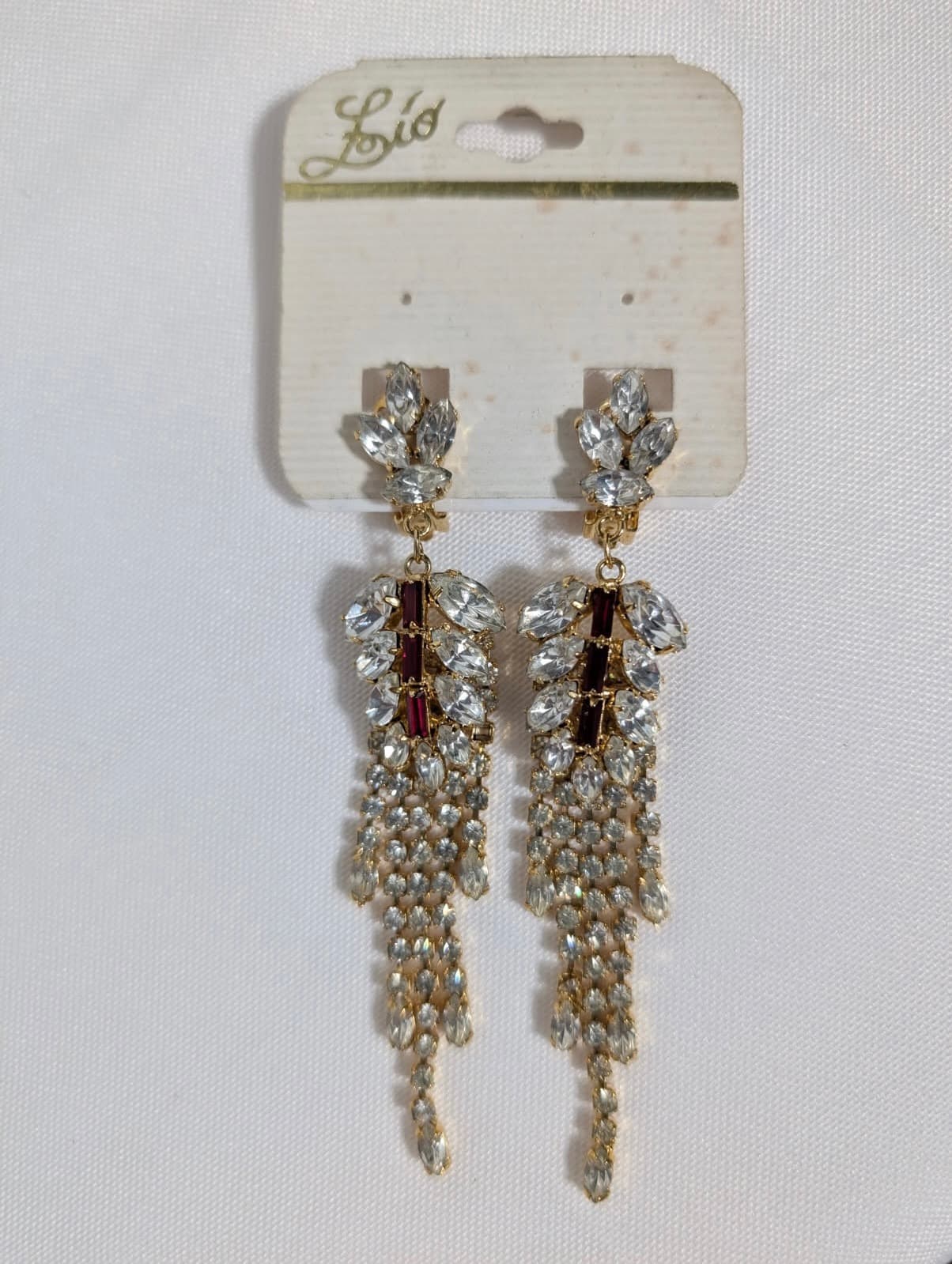 Lio Gold-Tone Crystal and Red Stone Dangle Earrings — photo 1 of 5