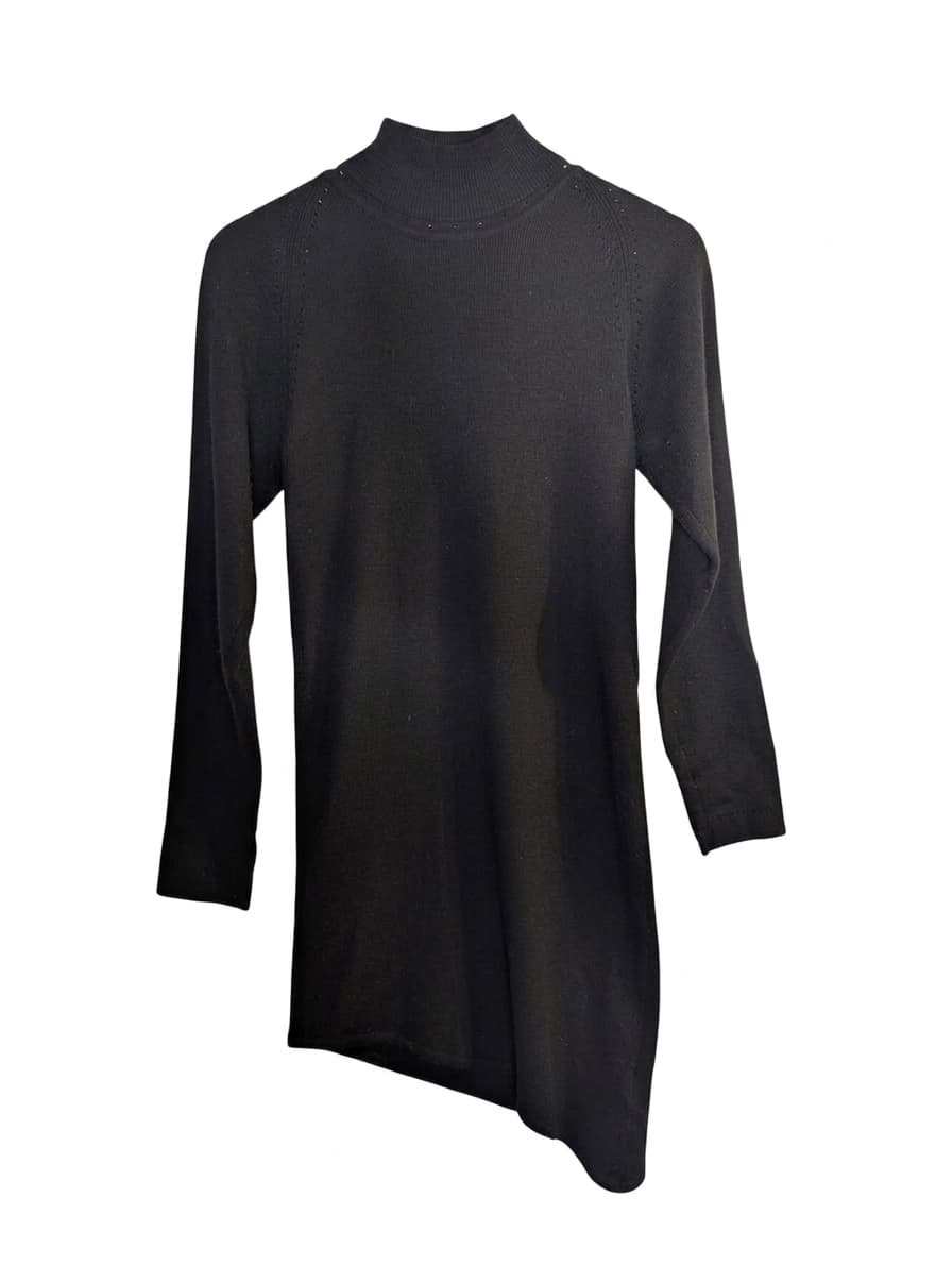 Lisa Ho Black Mock Neck Asymmetrical Hem Knit Sweater Dress - Size 10 — photo 1 of 7