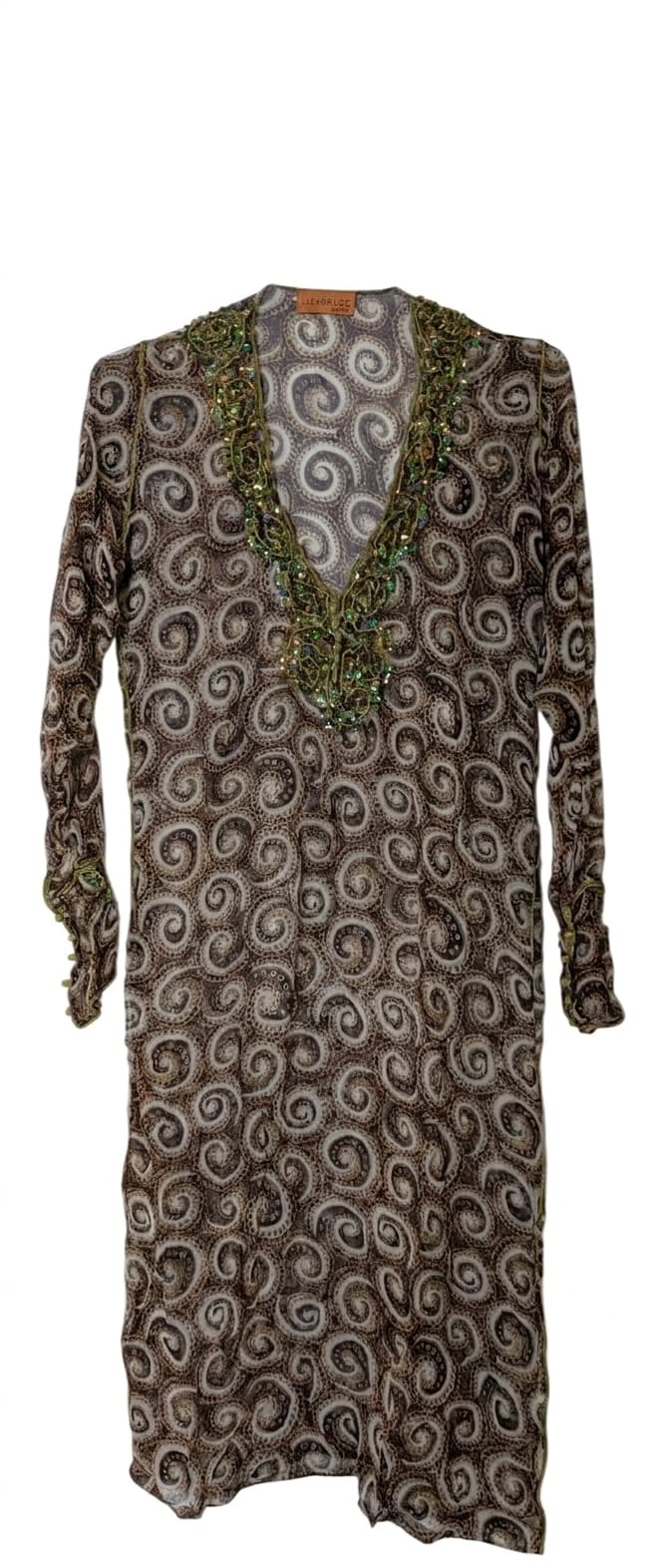 Lizabruce London Sheer Beaded Tunic Cover-up - Brown & Green — photo 1 of 3