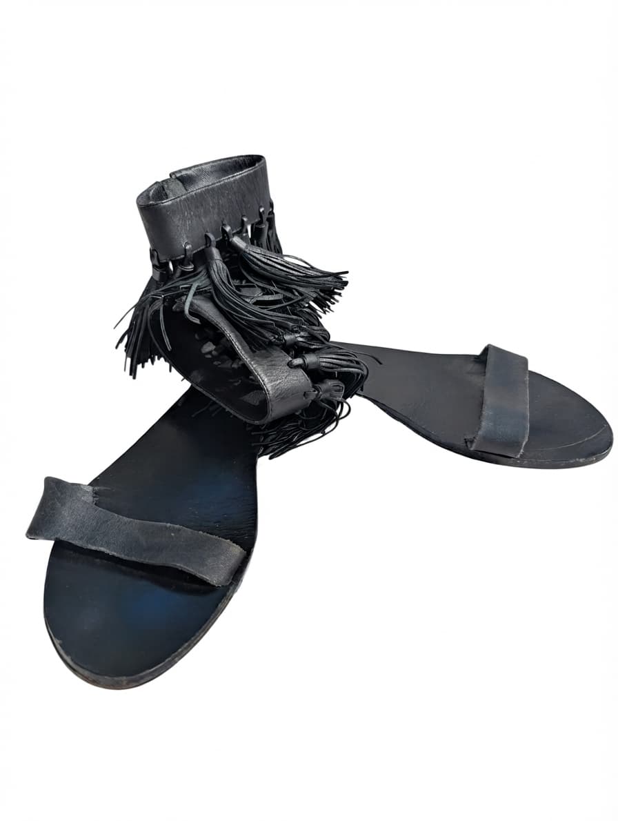 Loeffler Randall Leather Fringe Ankle Sandals Black — photo 1 of 10