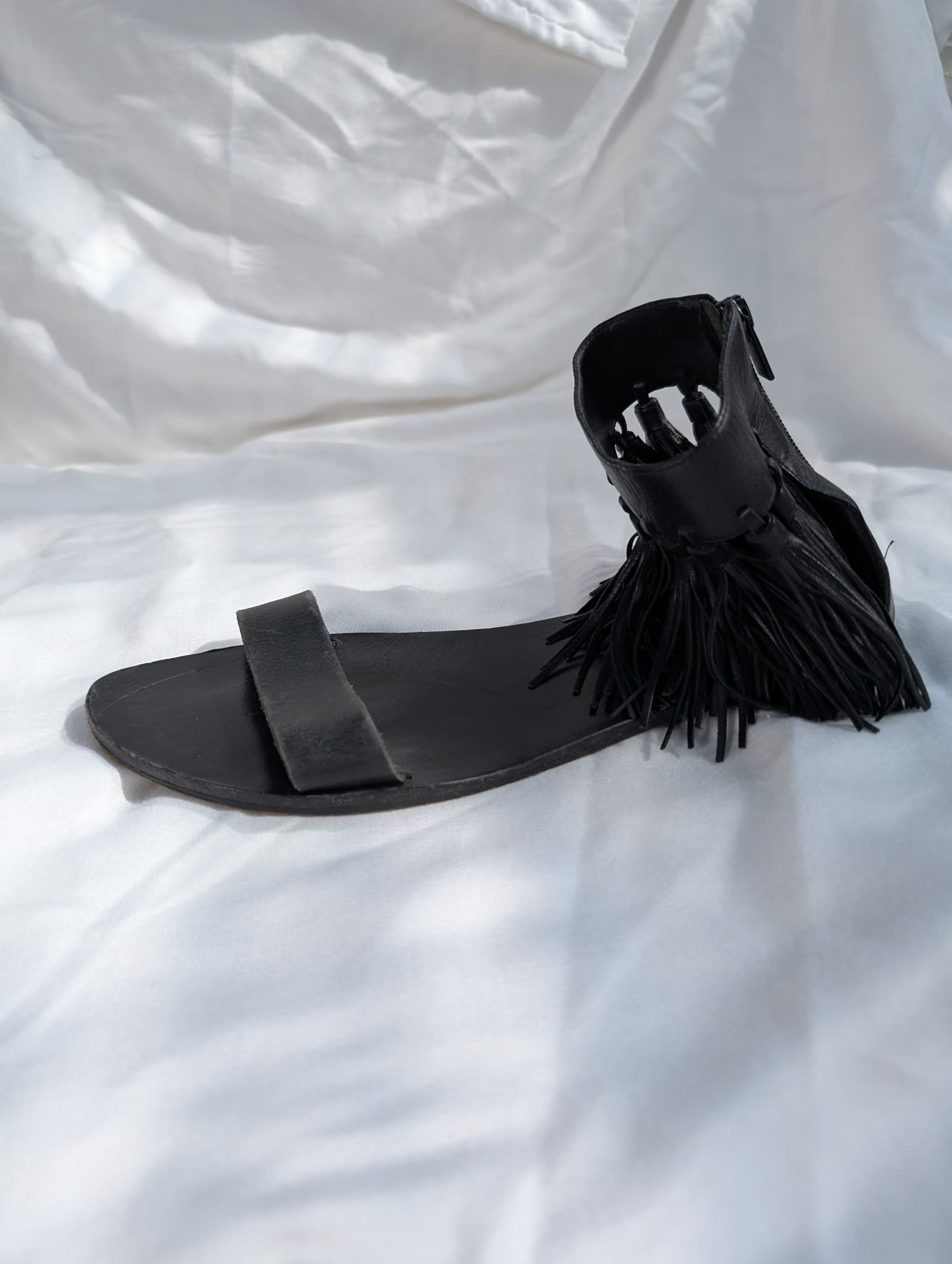 Loeffler Randall Leather Fringe Ankle Sandals Black — photo 3 of 10
