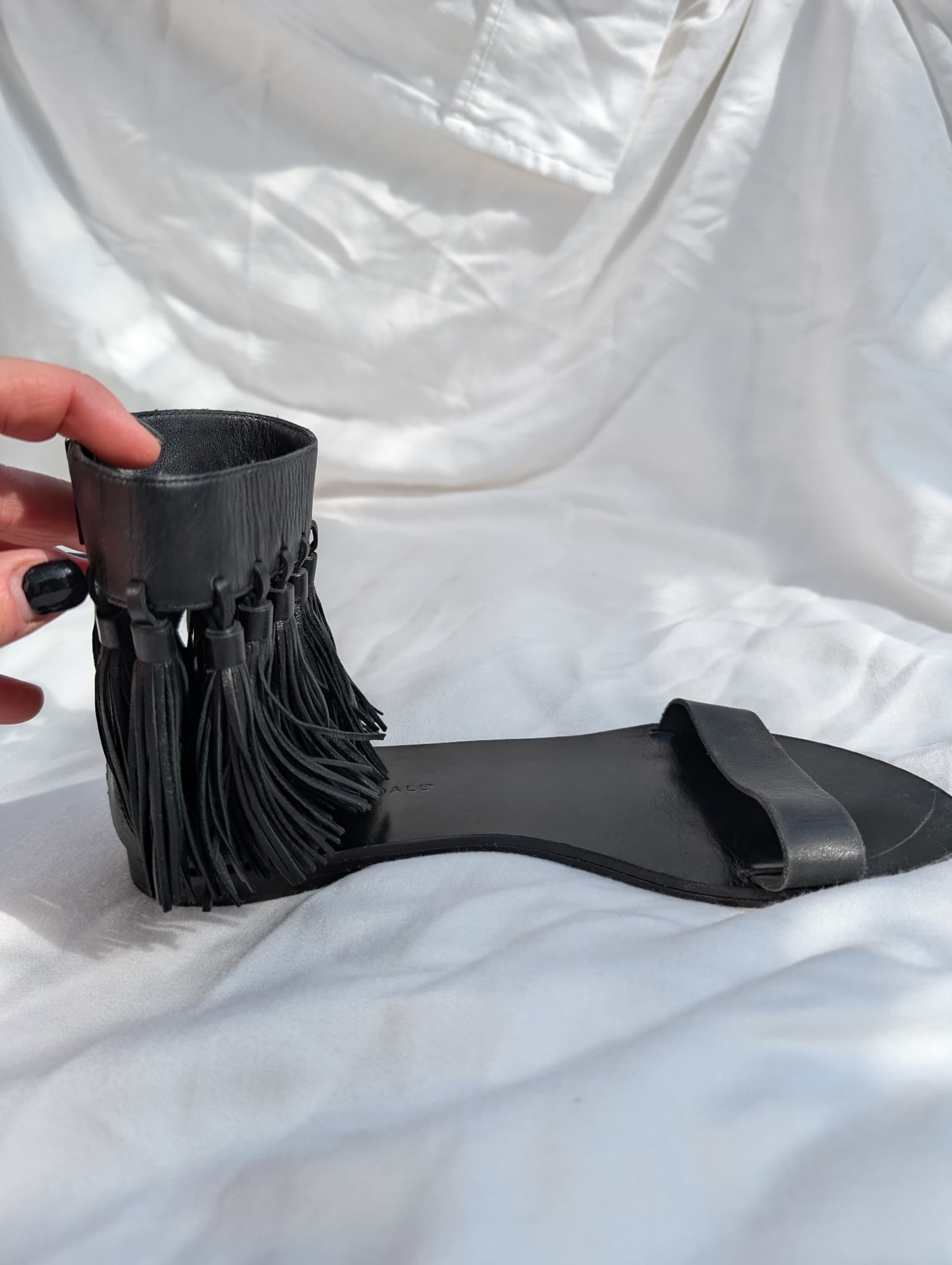 Loeffler Randall Leather Fringe Ankle Sandals Black — photo 5 of 10