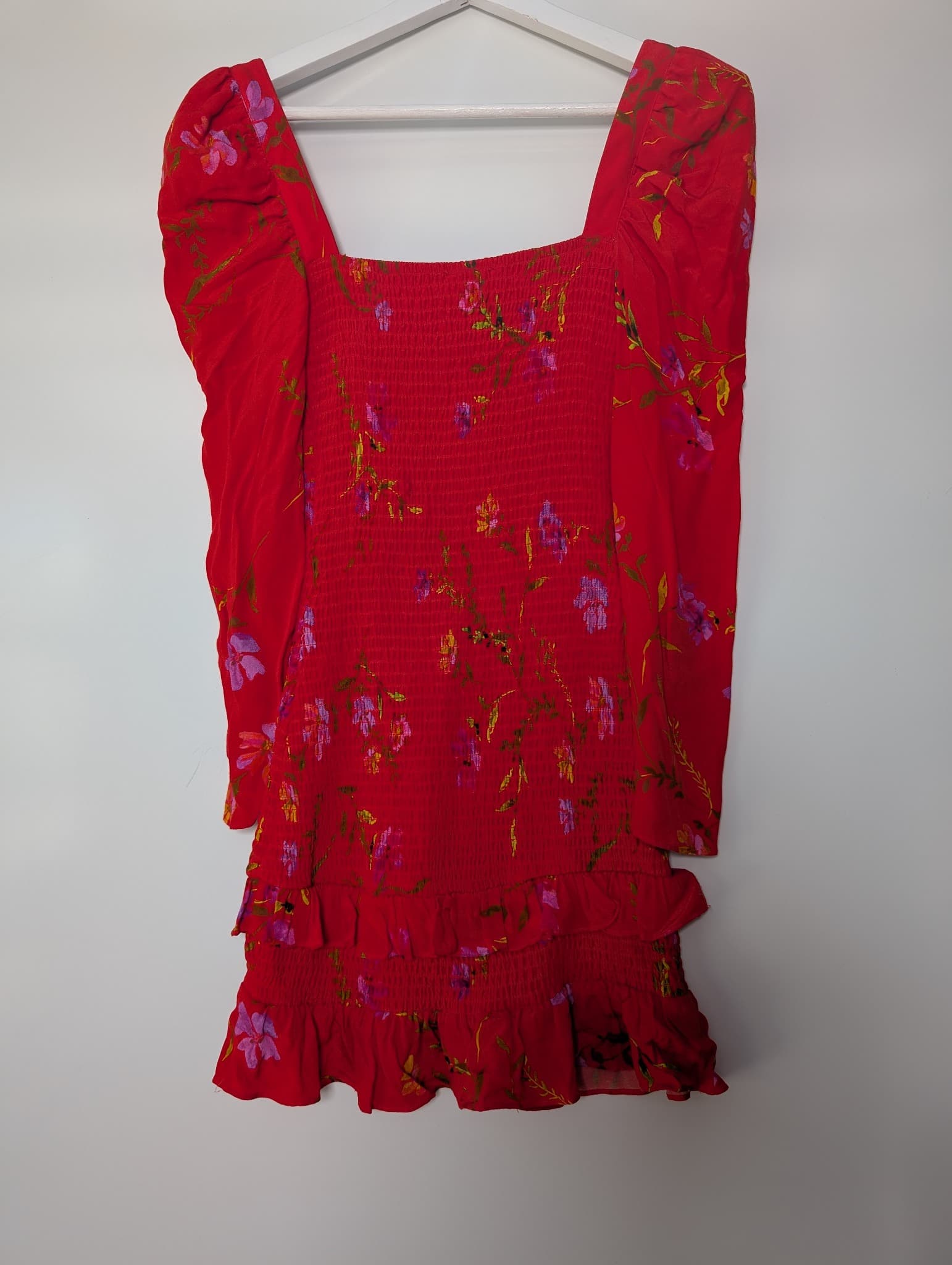 Lovers + FRIENDS Floral Smocked Mini Dress Red Women's XS — photo 5 of 8