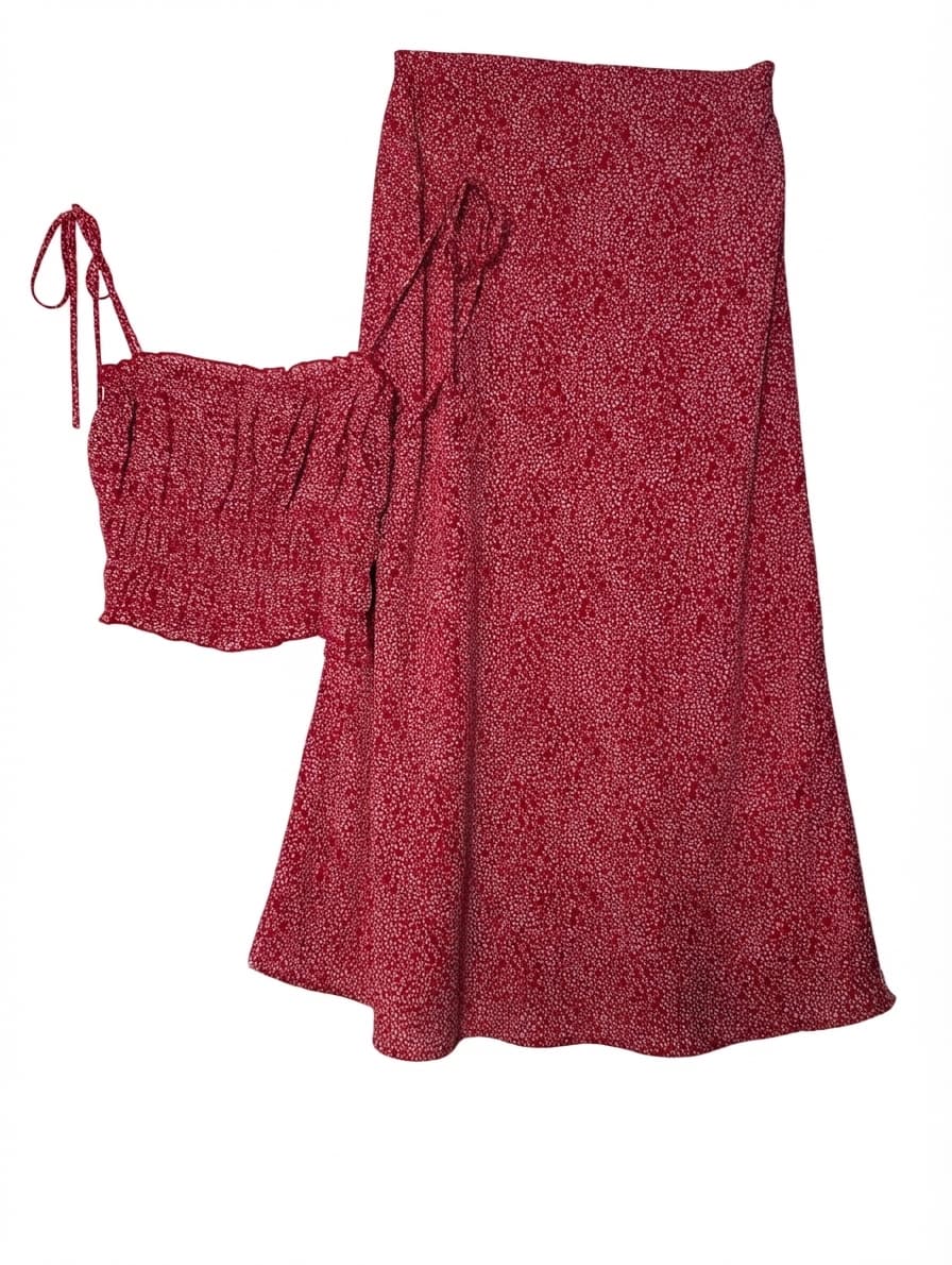 LULU&ROSE Floral Two-Piece Set Red & White XS — photo 1 of 7