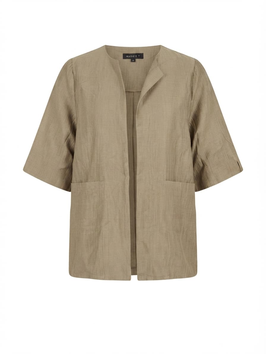 MAGGIE T Open Front Textured Jacket Beige Size 14 — photo 1 of 8