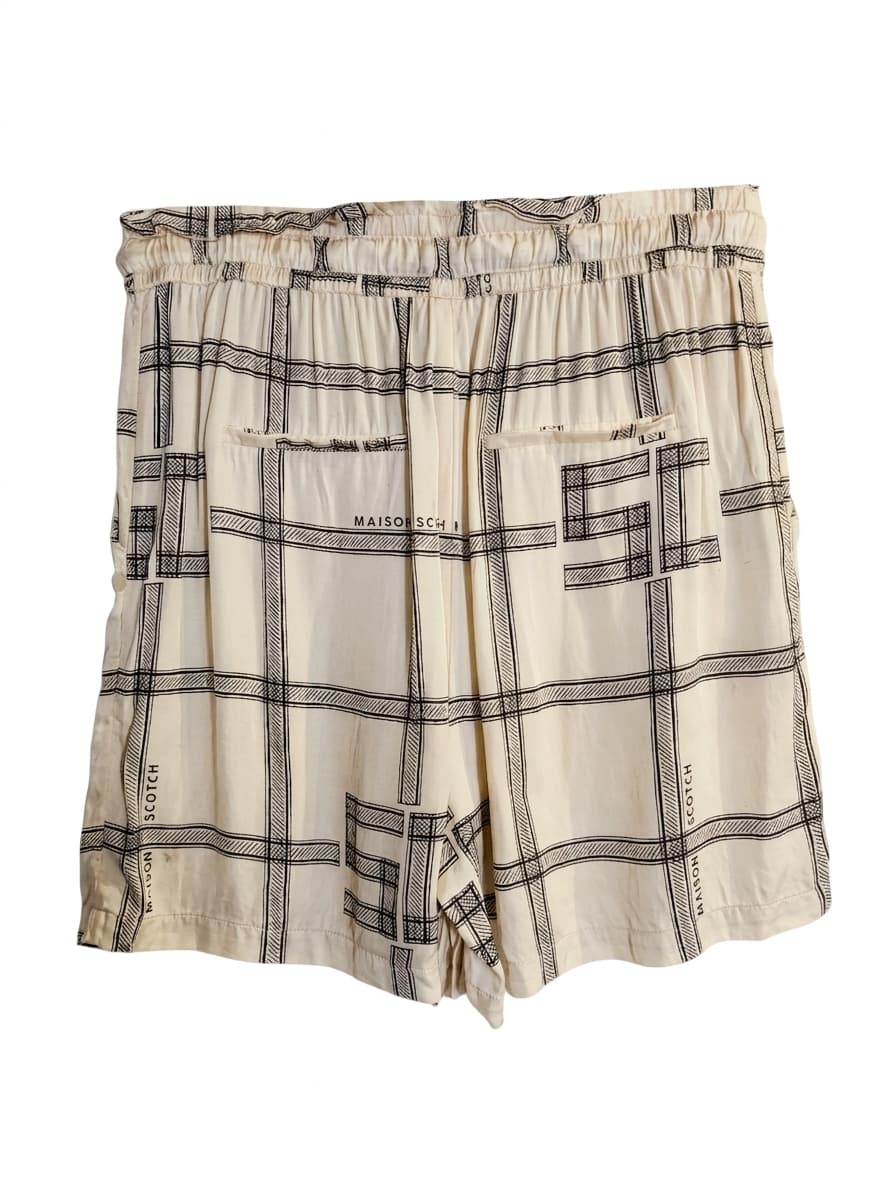 Maison Scotch Plaid Print Elastic Waist Shorts Cream & Black — photo 1 of 10