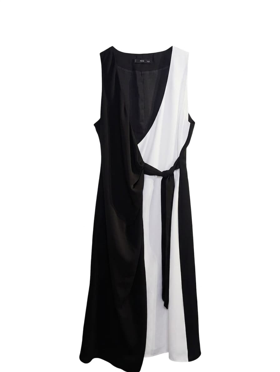Mango MNG Black and White Colorblock Wrap Dress - Size L — photo 1 of 5