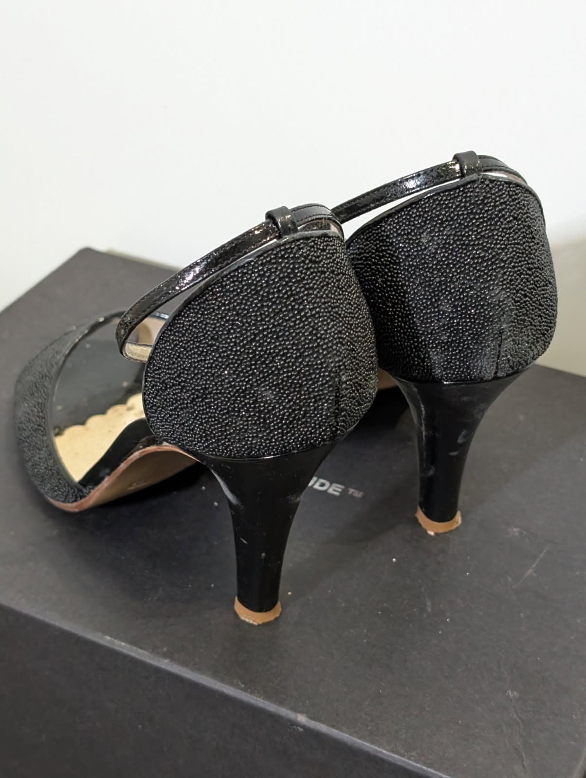 Marc by Marc Jacobs Black Shagreen Textured Peep Toe Ankle Strap Heels — photo 3 of 7