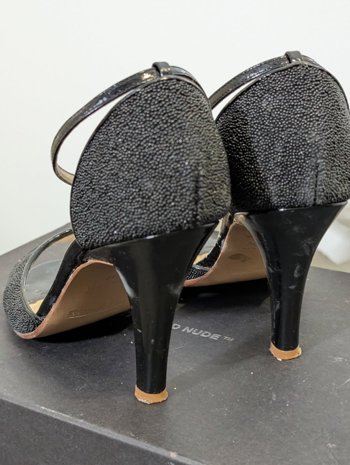 Marc by Marc Jacobs Black Shagreen Textured Peep Toe Ankle Strap Heels — photo 5 of 7
