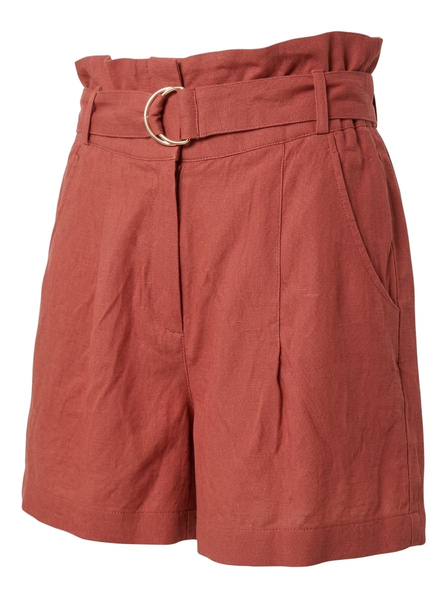 Marcs Women's Linen Blend Belted Paperbag Shorts - Rust Red Size 10 — photo 1 of 7