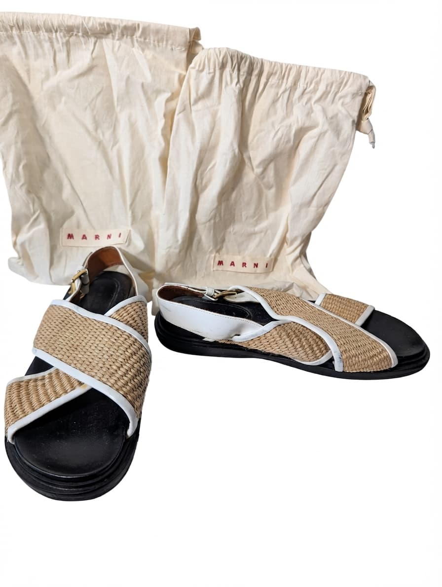 Marni Raffia and Leather Slingback Sandals Beige and White — photo 1 of 9