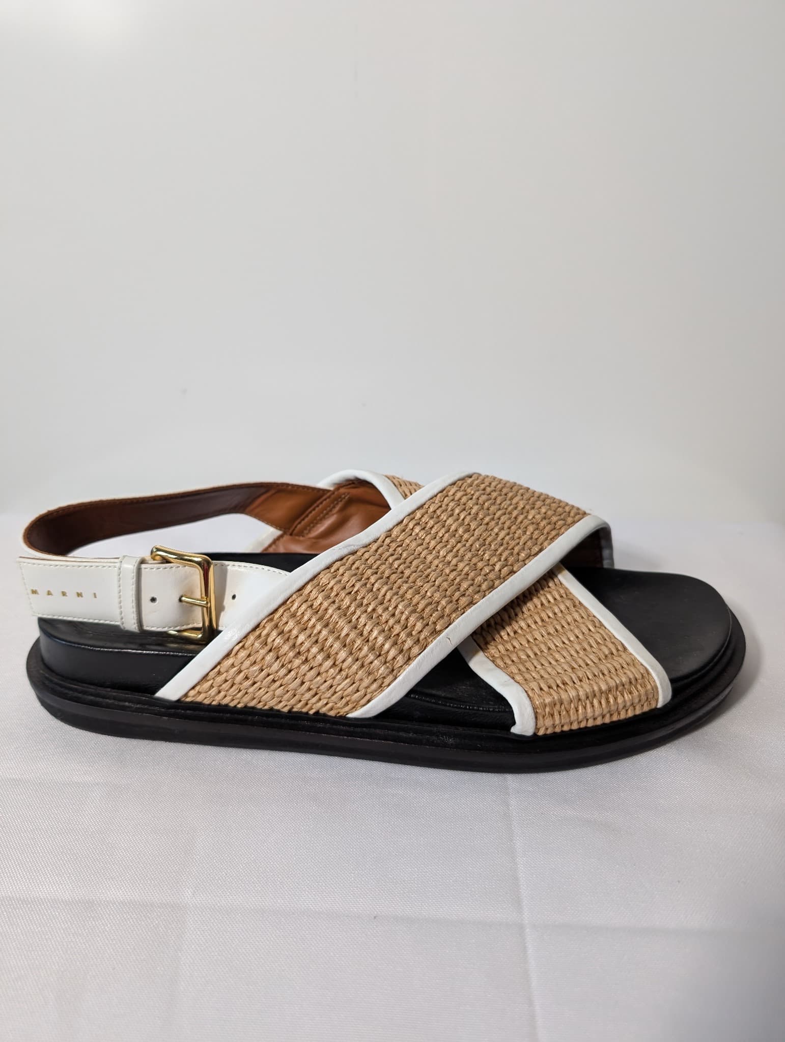 Marni Raffia and Leather Slingback Sandals Beige and White — photo 2 of 9