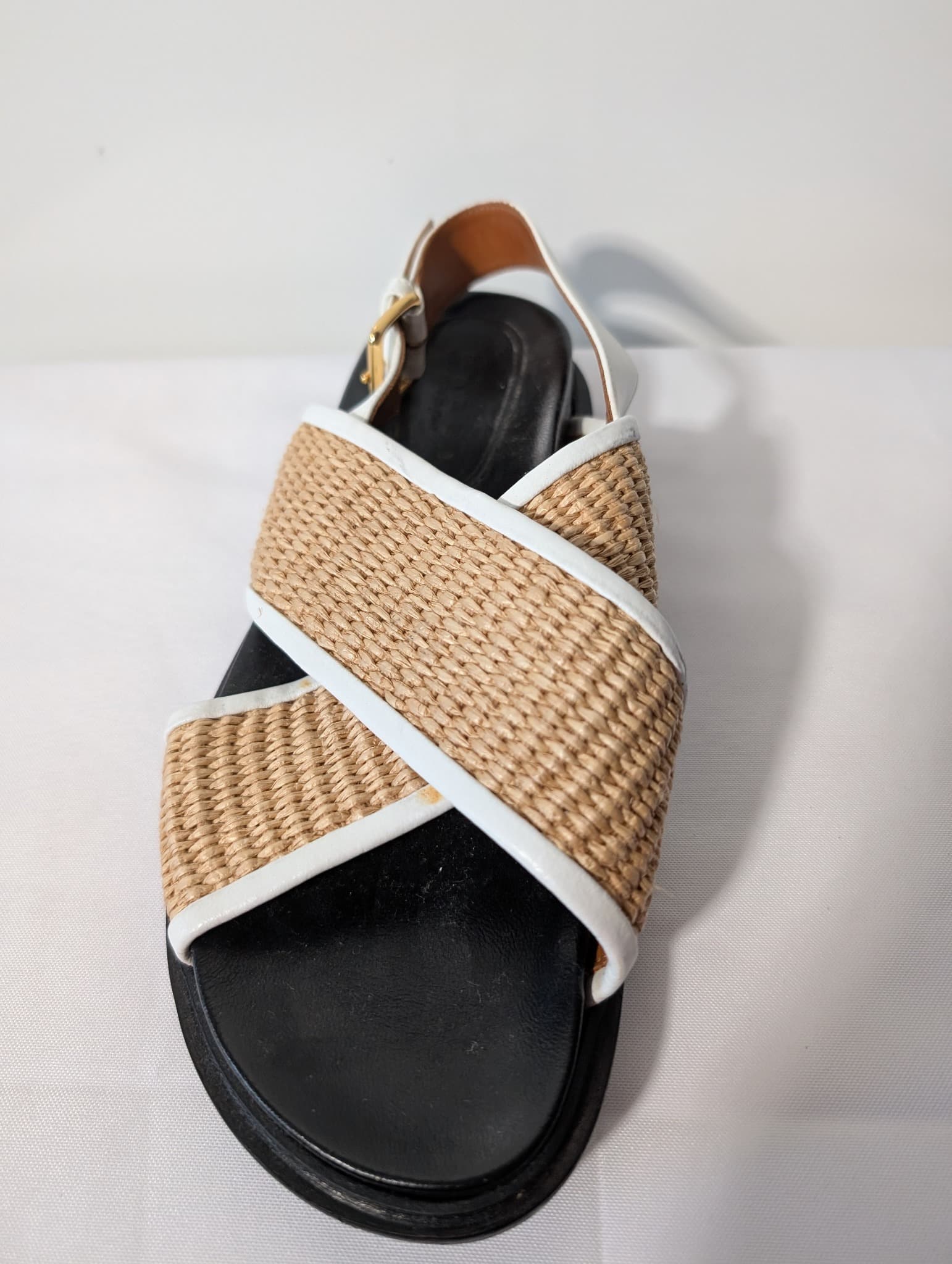 Marni Raffia and Leather Slingback Sandals Beige and White — photo 3 of 9