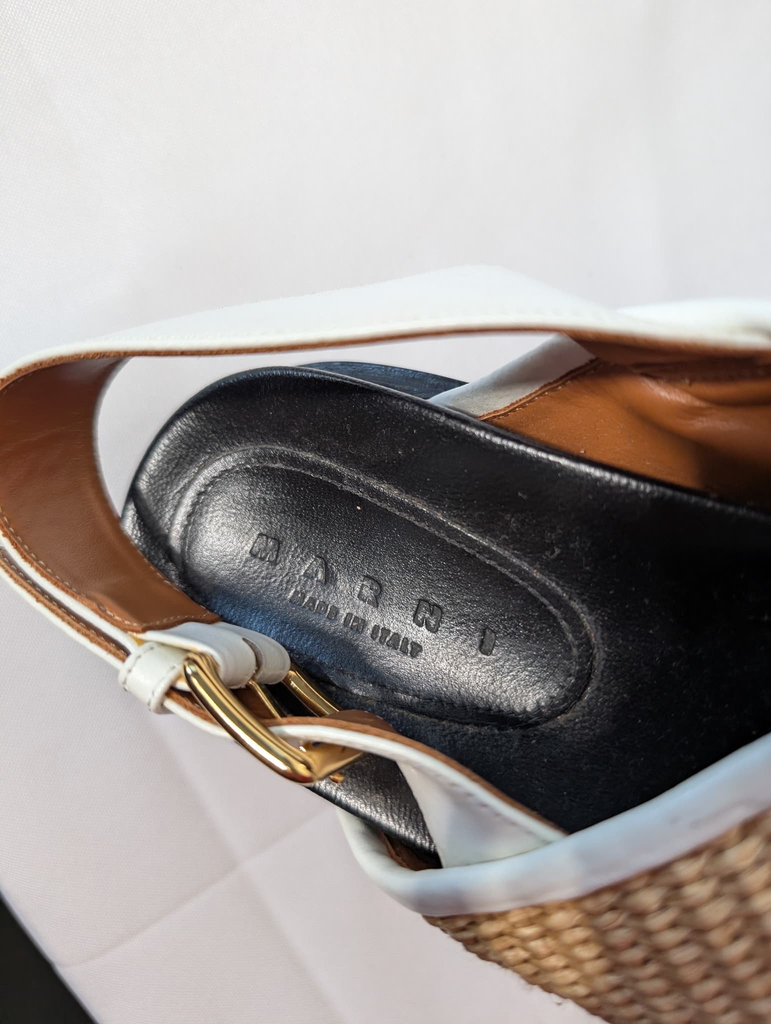 Marni Raffia and Leather Slingback Sandals Beige and White — photo 6 of 9