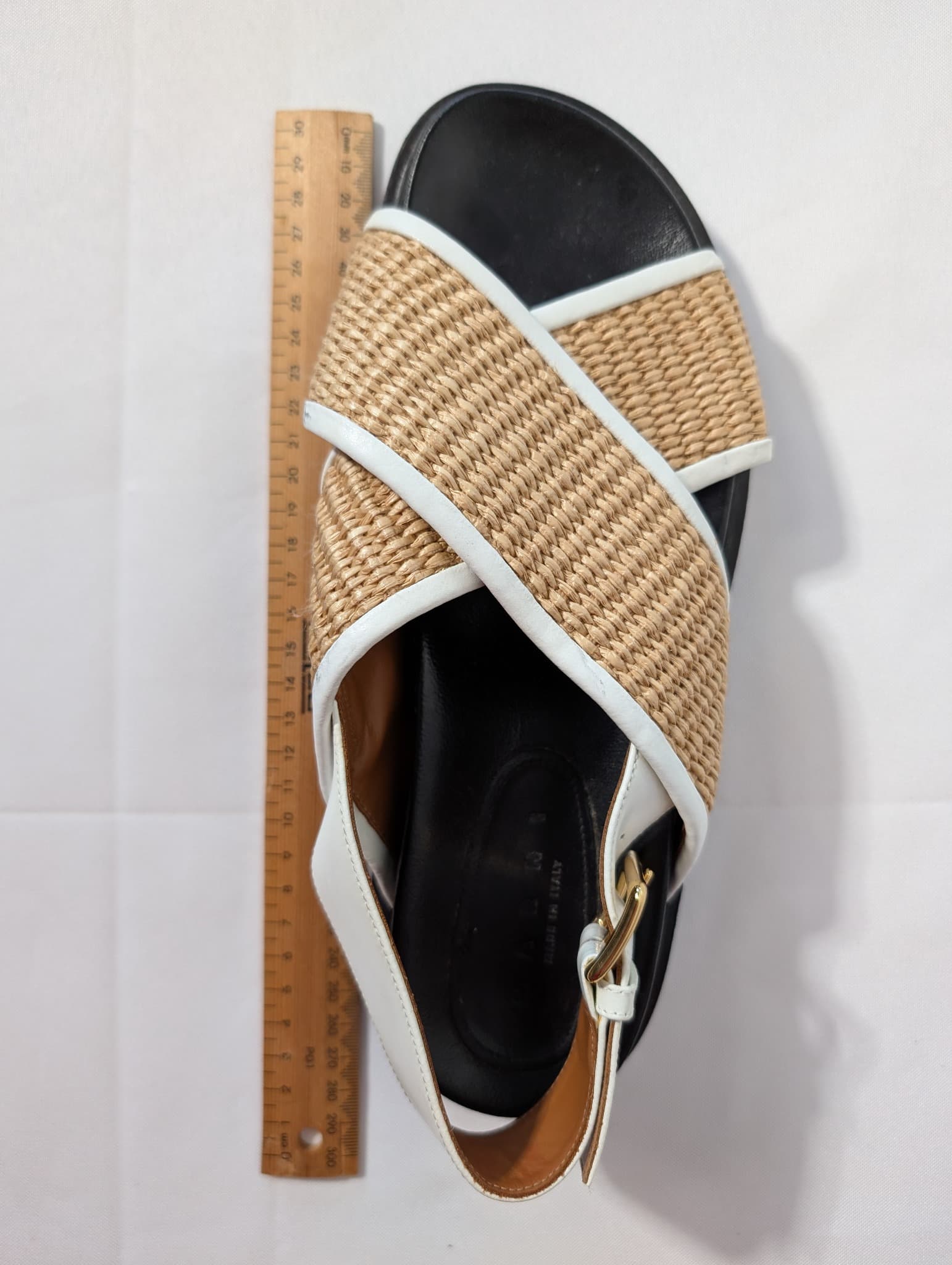 Marni Raffia and Leather Slingback Sandals Beige and White — photo 9 of 9
