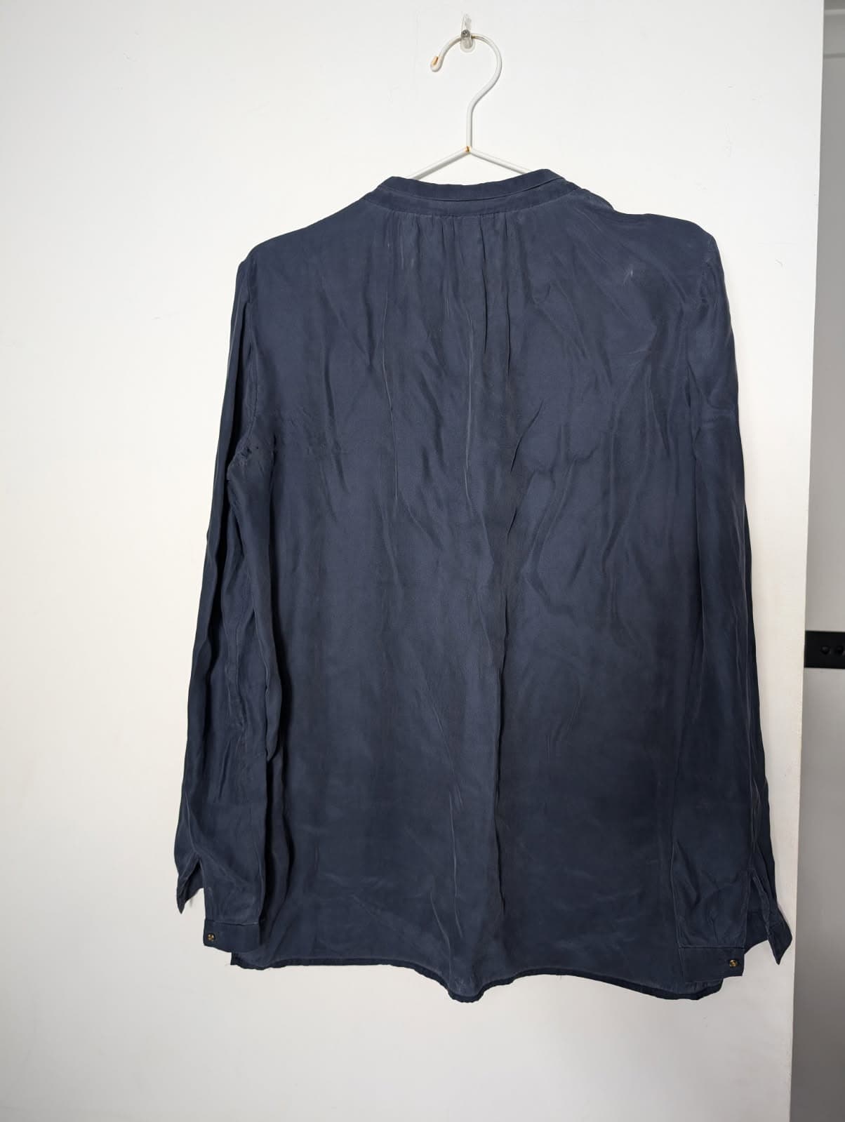 Massimo Dutti 100% Silk Zip-Front Blouse - Navy Blue — photo 2 of 8
