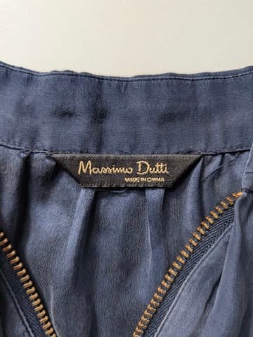 Massimo Dutti 100% Silk Zip-Front Blouse - Navy Blue — photo 6 of 8