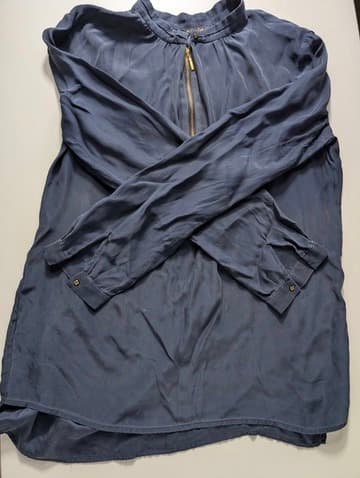 Massimo Dutti 100% Silk Zip-Front Blouse - Navy Blue — photo 8 of 8