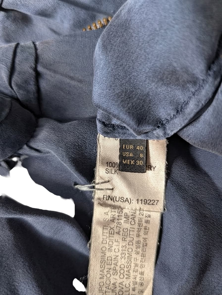 Massimo Dutti 100% Silk Zip-Front Blouse - Navy Blue — photo 3 of 8