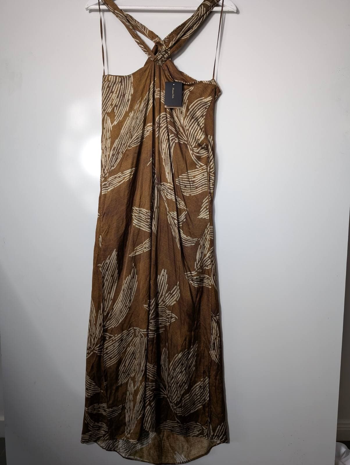 Massimo Dutti Halter Neck Maxi Dress Brown Leaf Print EU 38 — photo 4 of 10