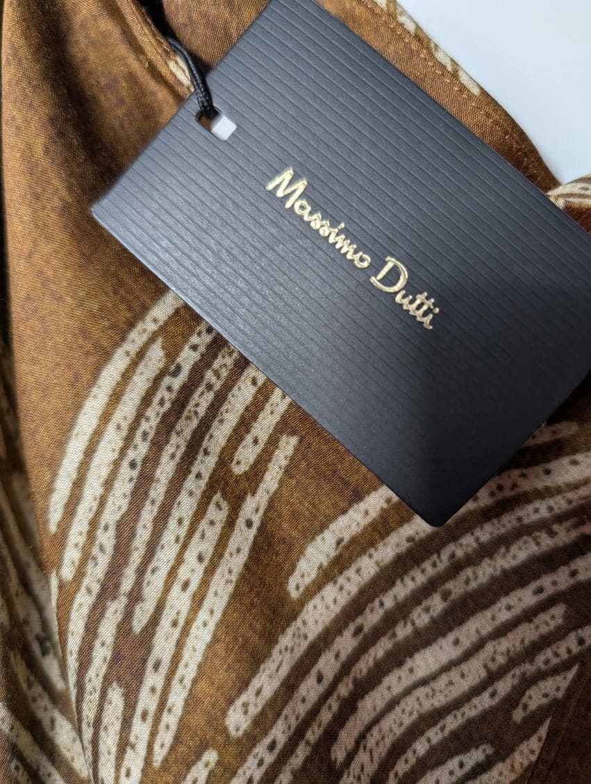 Massimo Dutti Halter Neck Maxi Dress Brown Leaf Print EU 38 — photo 5 of 10
