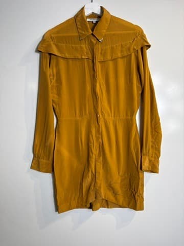 Maurie & Eve Silk Ruffle Shirt Dress Mustard AU 10 — photo 1 of 6