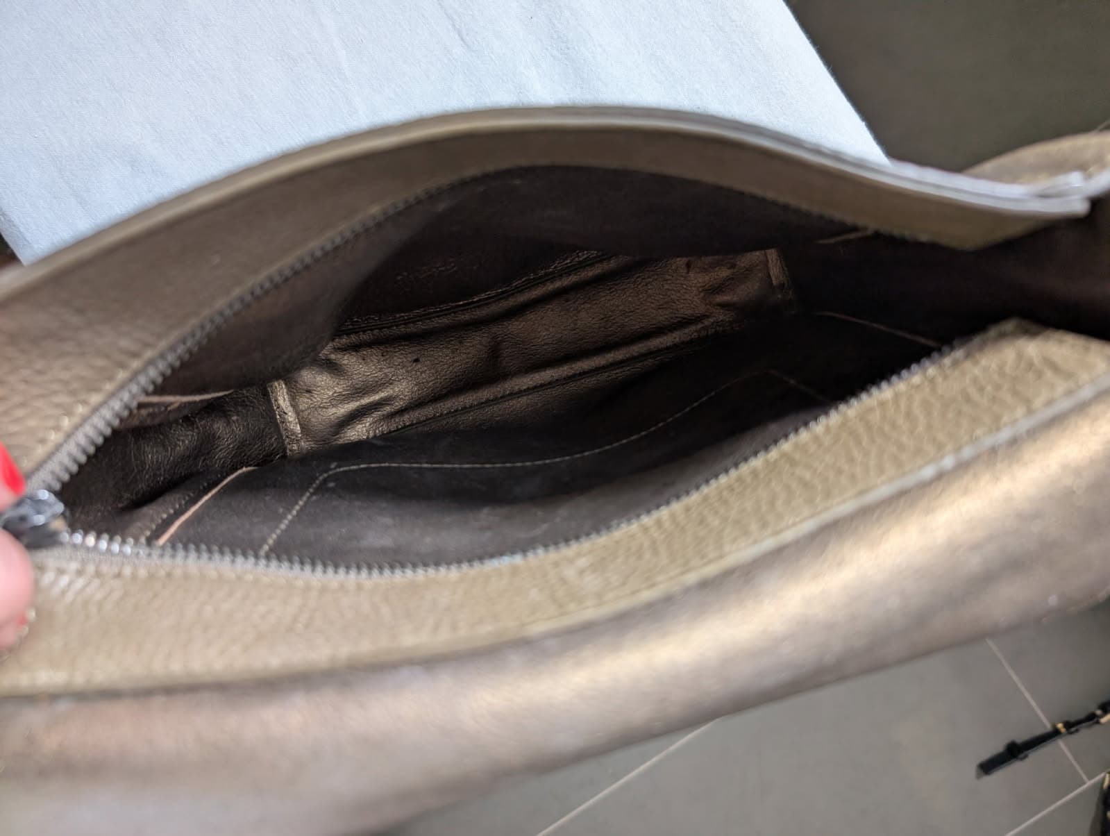 Metallic Taupe Leather Crossbody Handbag - Adjustable Strap — photo 6 of 8
