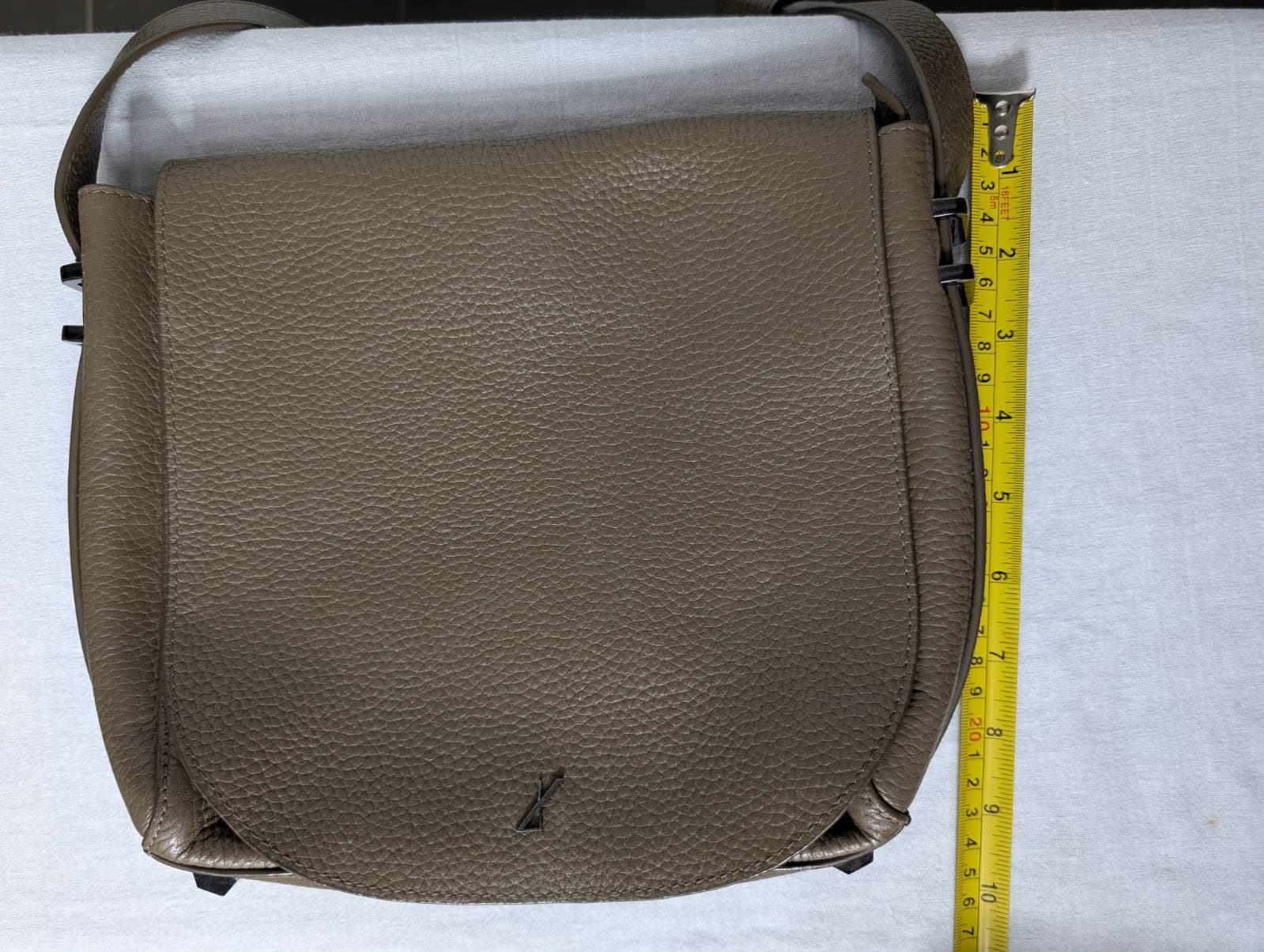 Metallic Taupe Leather Crossbody Handbag - Adjustable Strap — photo 7 of 8