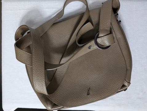 Metallic Taupe Leather Crossbody Handbag - Adjustable Strap — photo 8 of 8