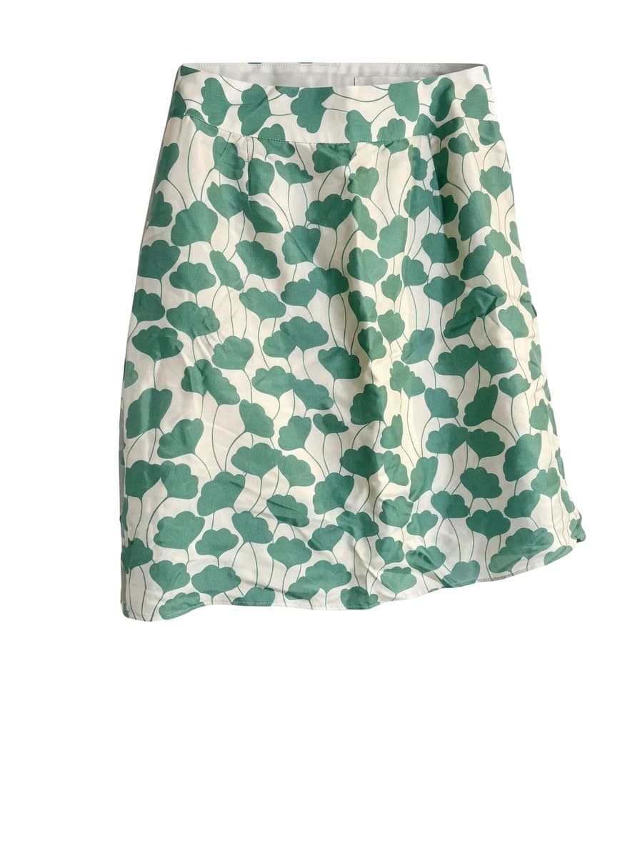 Metiseko Floral Silk A-Line Skirt Green and White Size S — photo 1 of 5