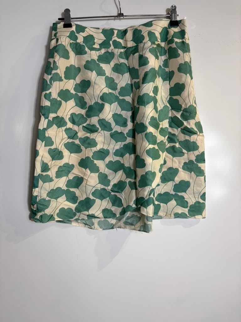 Metiseko Floral Silk A-Line Skirt Green and White Size S — photo 4 of 5